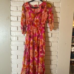 Lara G silk blend floral ruffle maxi dress MADE IN ITALY